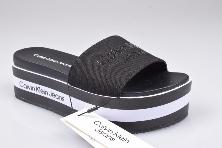 Calvin Klein Jeans Slipper Zwart dames (FLATFORM SANDAL SLIDE - YW0YW00563 BDS Black) - Mayday (Aalst)