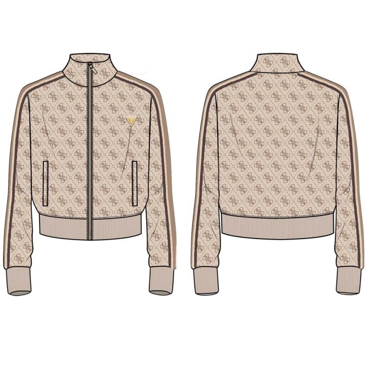 Guess Clothes  Beige dames (JEAN G LOGO FULL ZIP SWEATSHIRT - V5RQ03KCO90 FN4T 4G Rhombus Bu) - Mayday (Aalst)