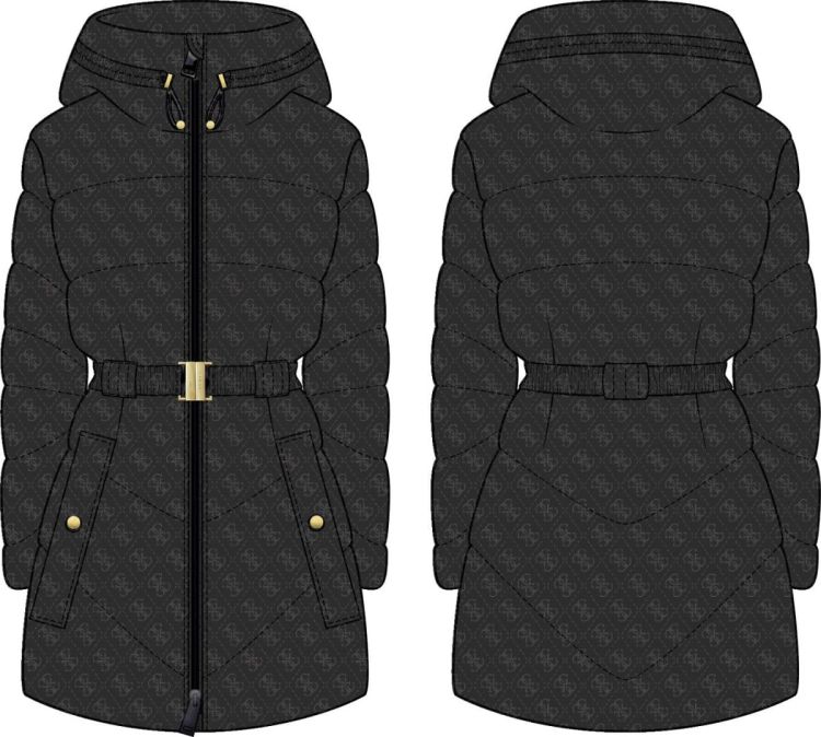 Guess Clothes  Zwart dames (New Imma Logo Midi Puffer - W6BL50W4144 JBLK) - Mayday (Aalst)